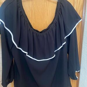 Vince Camuto Black Blouse with White Trim.  Worn off shoulder